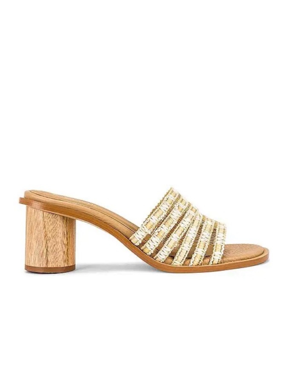 Kaanas Women’s Beige Raffia Block Heel Slide Sandals